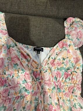 Originality Floral Smocked Mini Dress in Pink and Cream